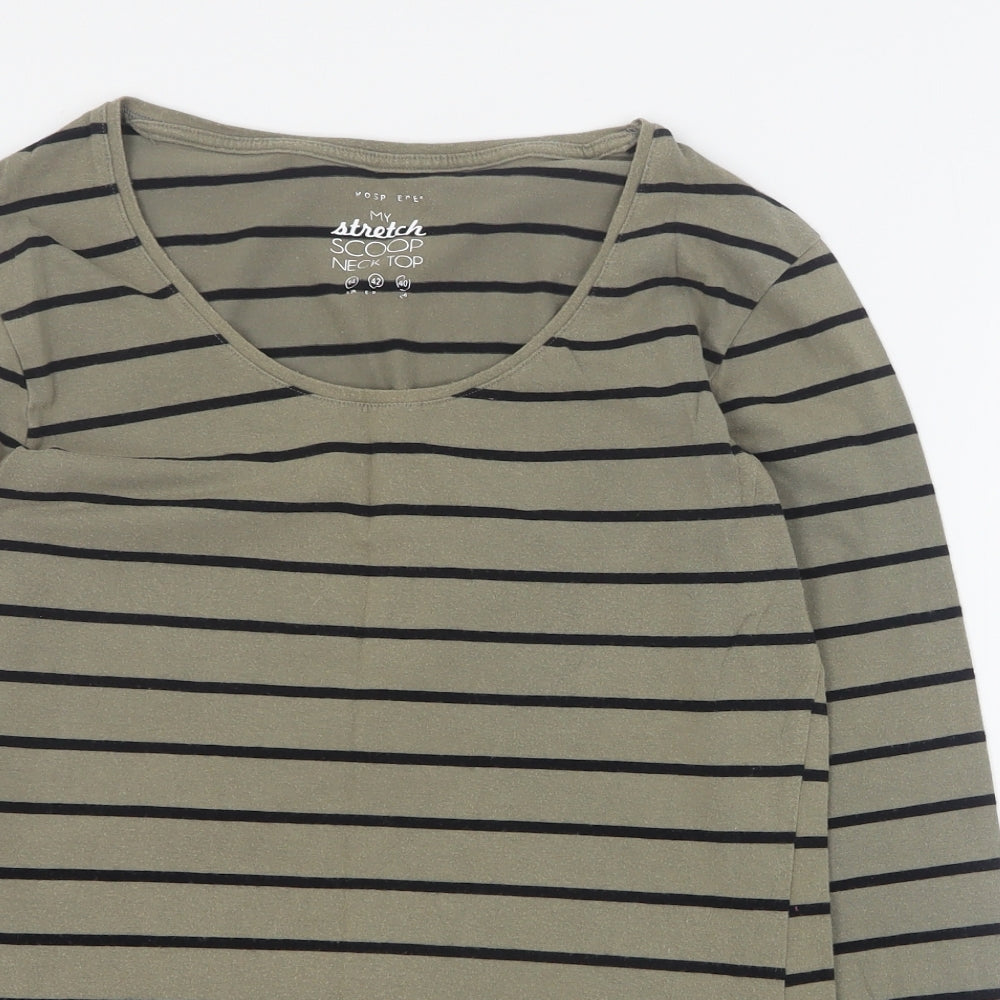 Primark Womens Green Striped Cotton Basic T-Shirt Size 14 Scoop Neck