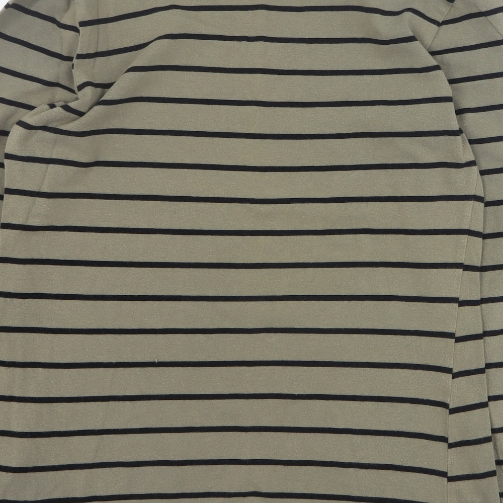Primark Womens Green Striped Cotton Basic T-Shirt Size 14 Scoop Neck