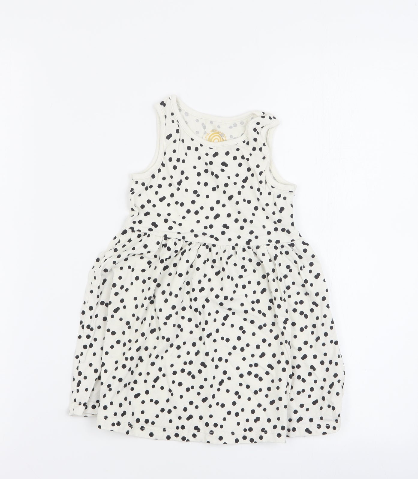 F&F Girls White Polka Dot Cotton A-Line  Size 3-4 Years  Round Neck Pullover