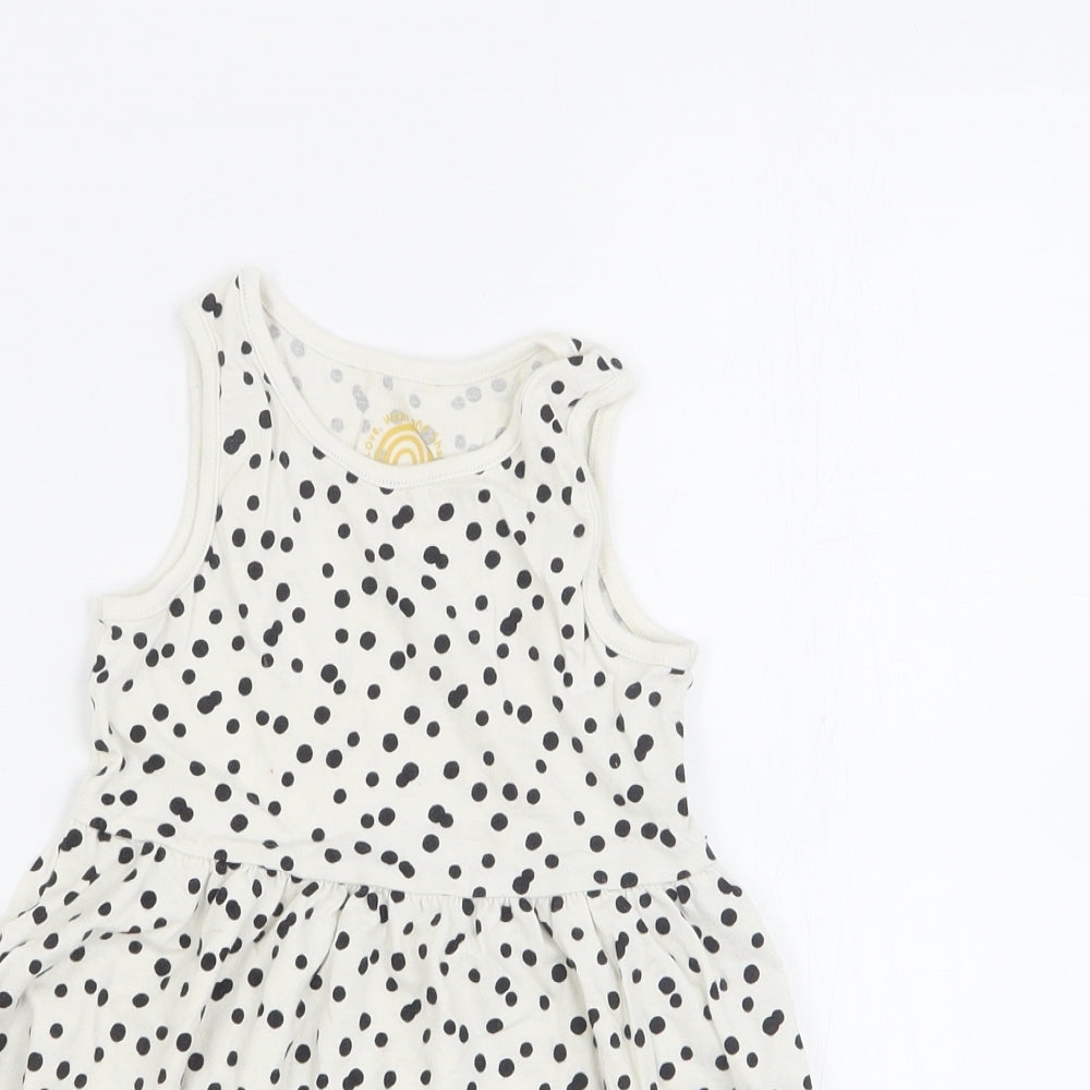 F&F Girls White Polka Dot Cotton A-Line  Size 3-4 Years  Round Neck Pullover