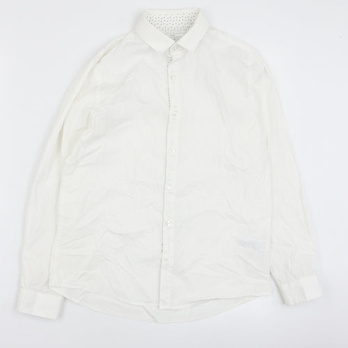NEXT Boys White Geometric 100% Cotton Basic Button-Up Size 12 Years Collared Button