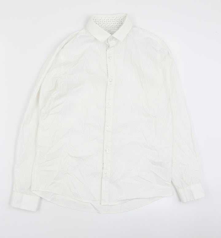 NEXT Boys White Geometric 100% Cotton Basic Button-Up Size 12 Years Collared Button