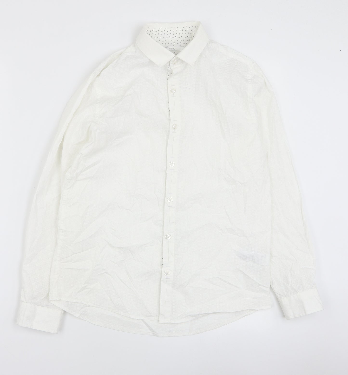 NEXT Boys White Geometric 100% Cotton Basic Button-Up Size 12 Years Collared Button