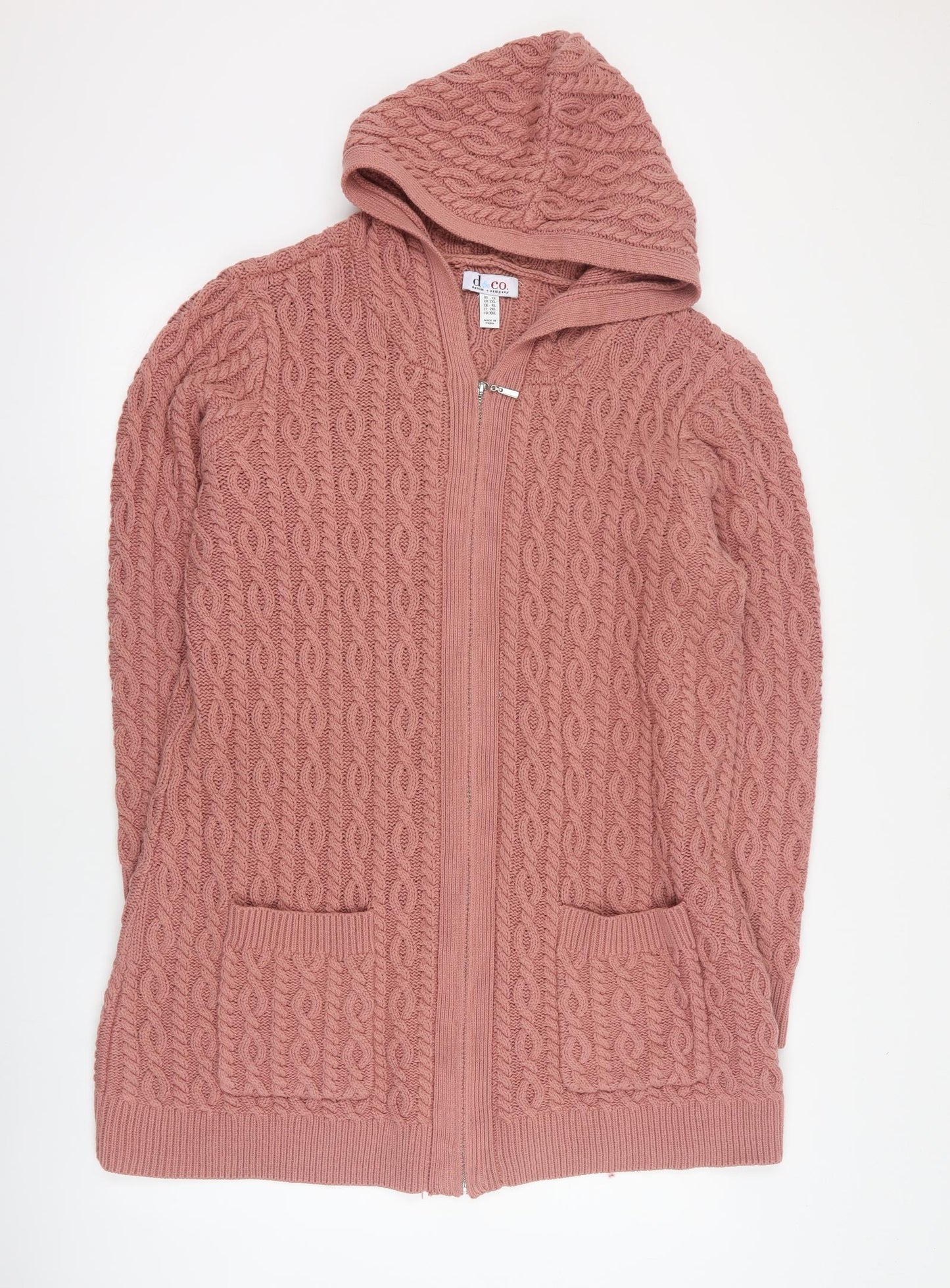 D&Co Womens Pink V-Neck  Cotton Cardigan Jumper Size 2XL