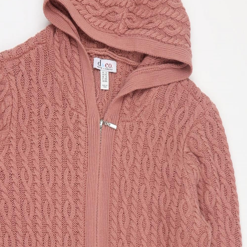 D&Co Womens Pink V-Neck  Cotton Cardigan Jumper Size 2XL