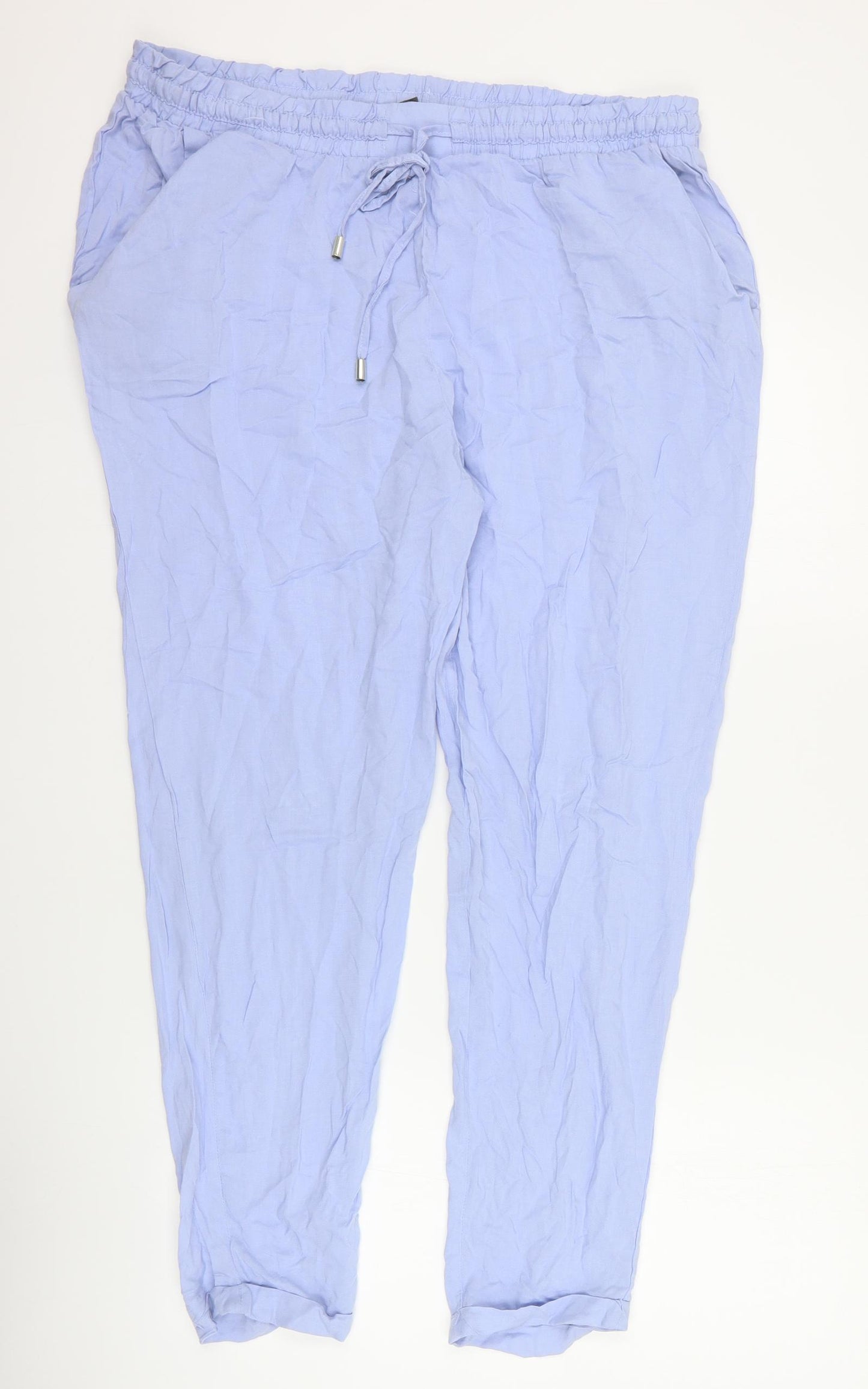 Primark Womens Blue  Viscose Capri Trousers Size 14 L28 in Regular Drawstring