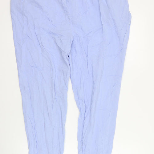 Primark Womens Blue  Viscose Capri Trousers Size 14 L28 in Regular Drawstring