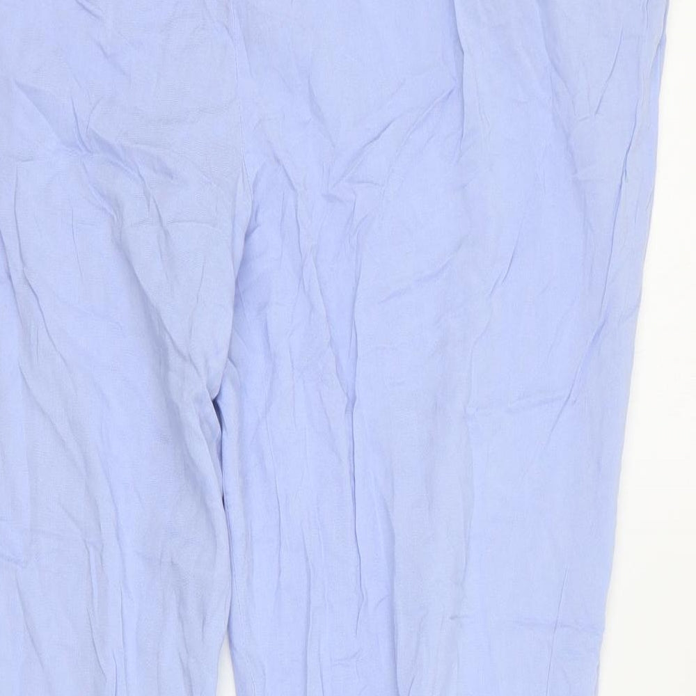 Primark Womens Blue  Viscose Capri Trousers Size 14 L28 in Regular Drawstring