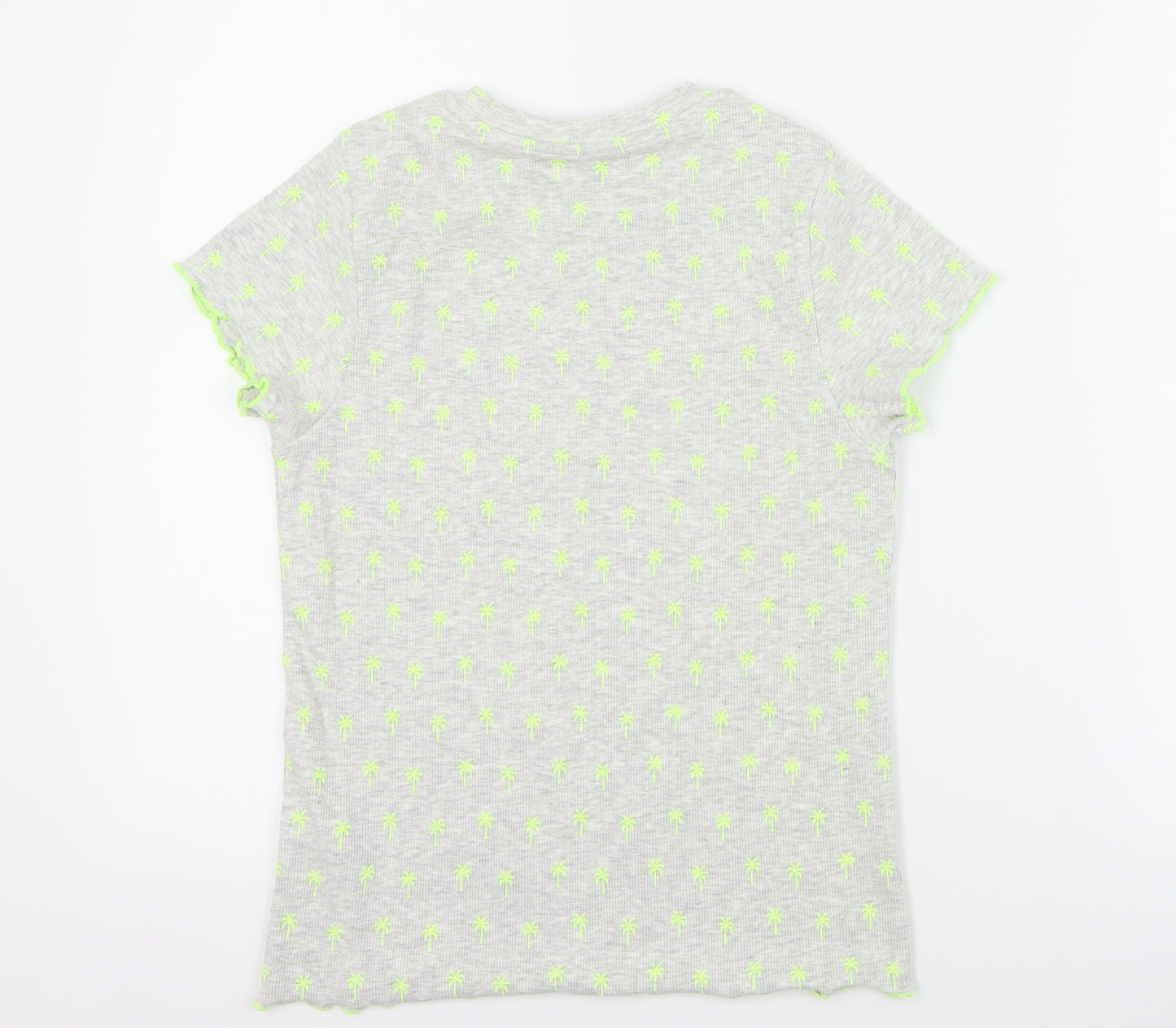 Marks and Spencer Girls Grey  Cotton Basic T-Shirt Size 10-11 Years Crew Neck Pullover - Palm tree