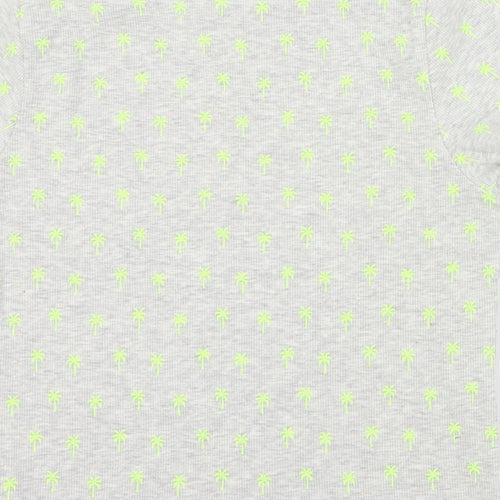 Marks and Spencer Girls Grey  Cotton Basic T-Shirt Size 10-11 Years Crew Neck Pullover - Palm tree