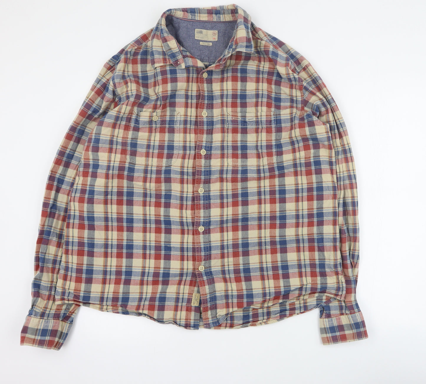 Marks and Spencer Mens Red Plaid Cotton  Button-Up Size 2XL Collared Button