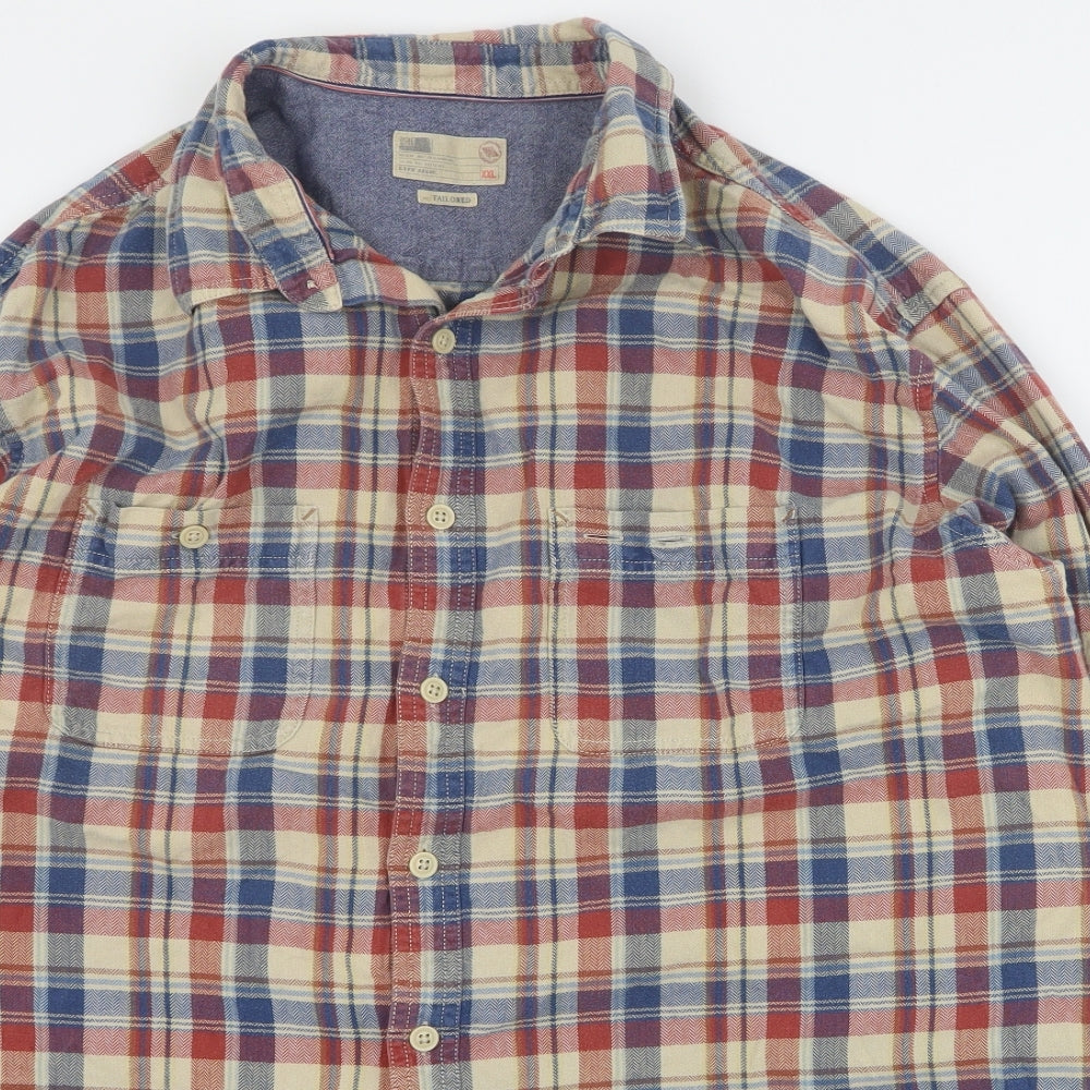 Marks and Spencer Mens Red Plaid Cotton  Button-Up Size 2XL Collared Button