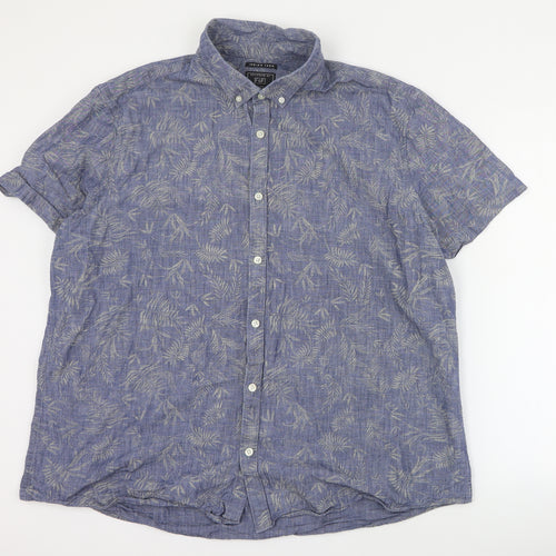 F&F Mens Blue  Cotton  Button-Up Size 2XL Collared Button - Leaf print