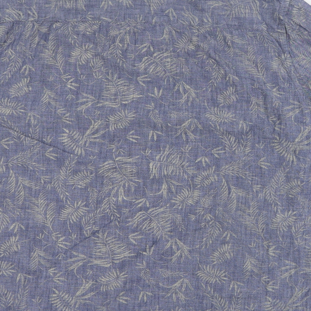 F&F Mens Blue  Cotton  Button-Up Size 2XL Collared Button - Leaf print