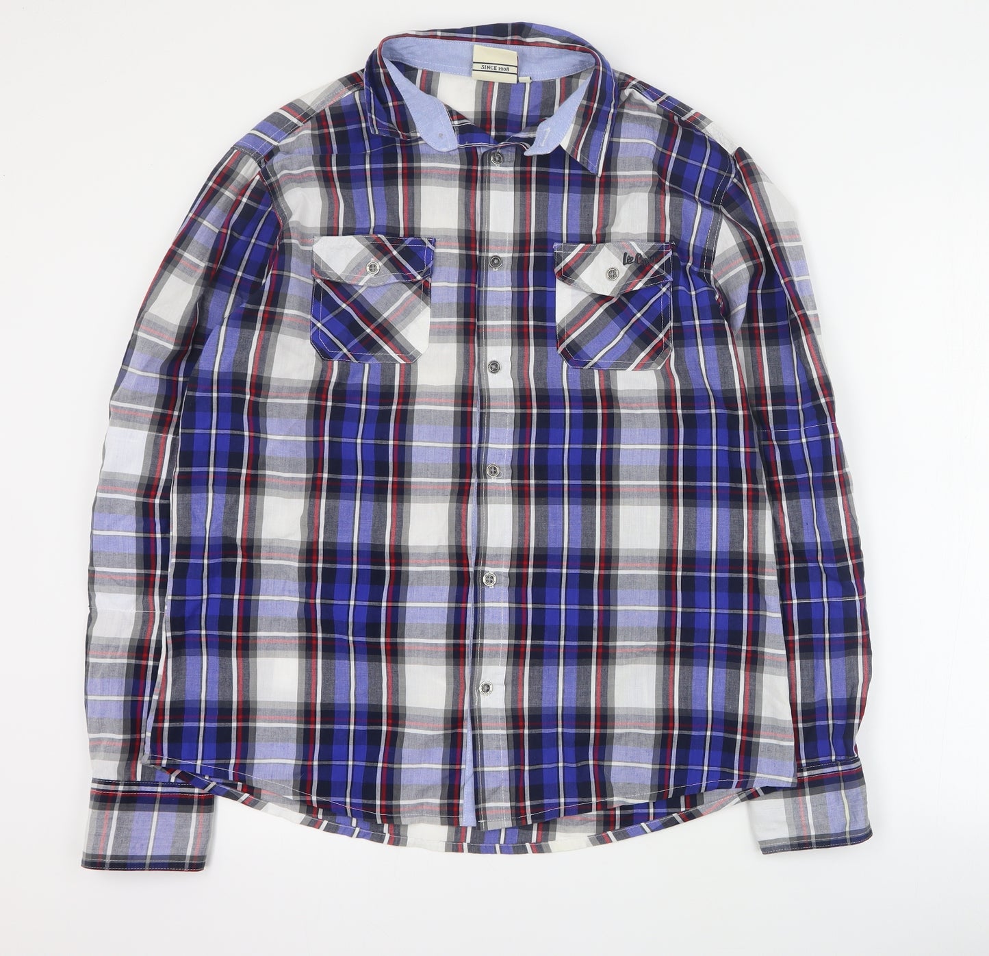 Lee Cooper Mens Blue Plaid Cotton  Button-Up Size M Collared Button