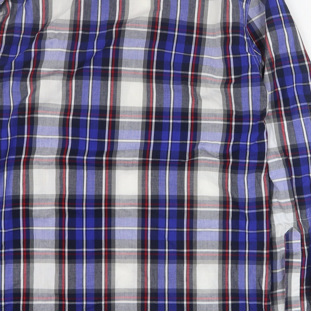 Lee Cooper Mens Blue Plaid Cotton  Button-Up Size M Collared Button