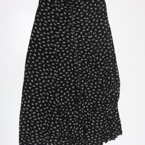 essence Womens Black Floral Viscose Maxi Skirt Size 20   Button