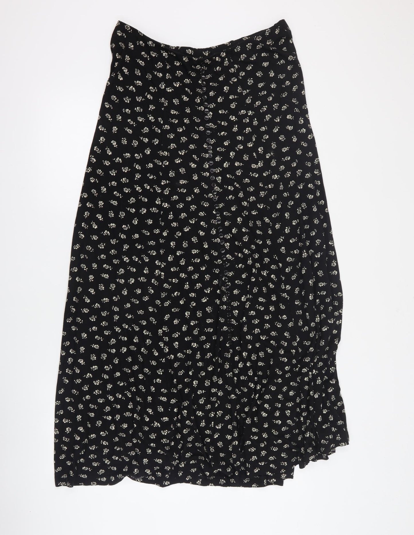 essence Womens Black Floral Viscose Maxi Skirt Size 20   Button