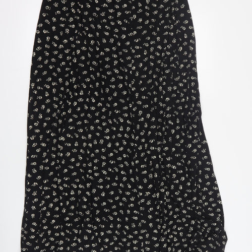 essence Womens Black Floral Viscose Maxi Skirt Size 20   Button