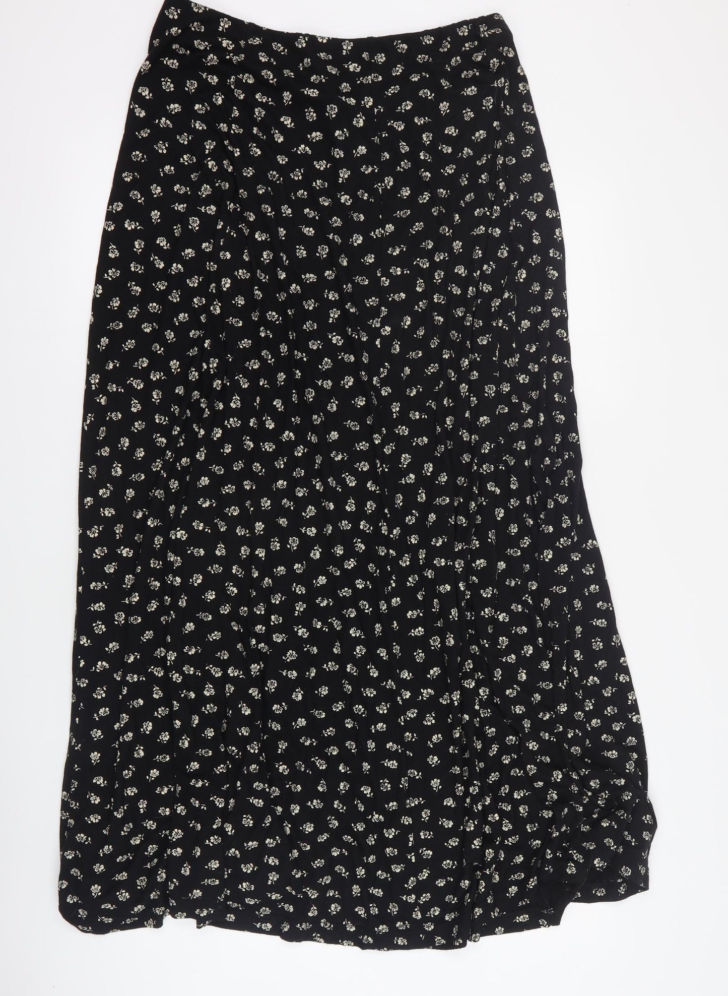 essence Womens Black Floral Viscose Maxi Skirt Size 20   Button