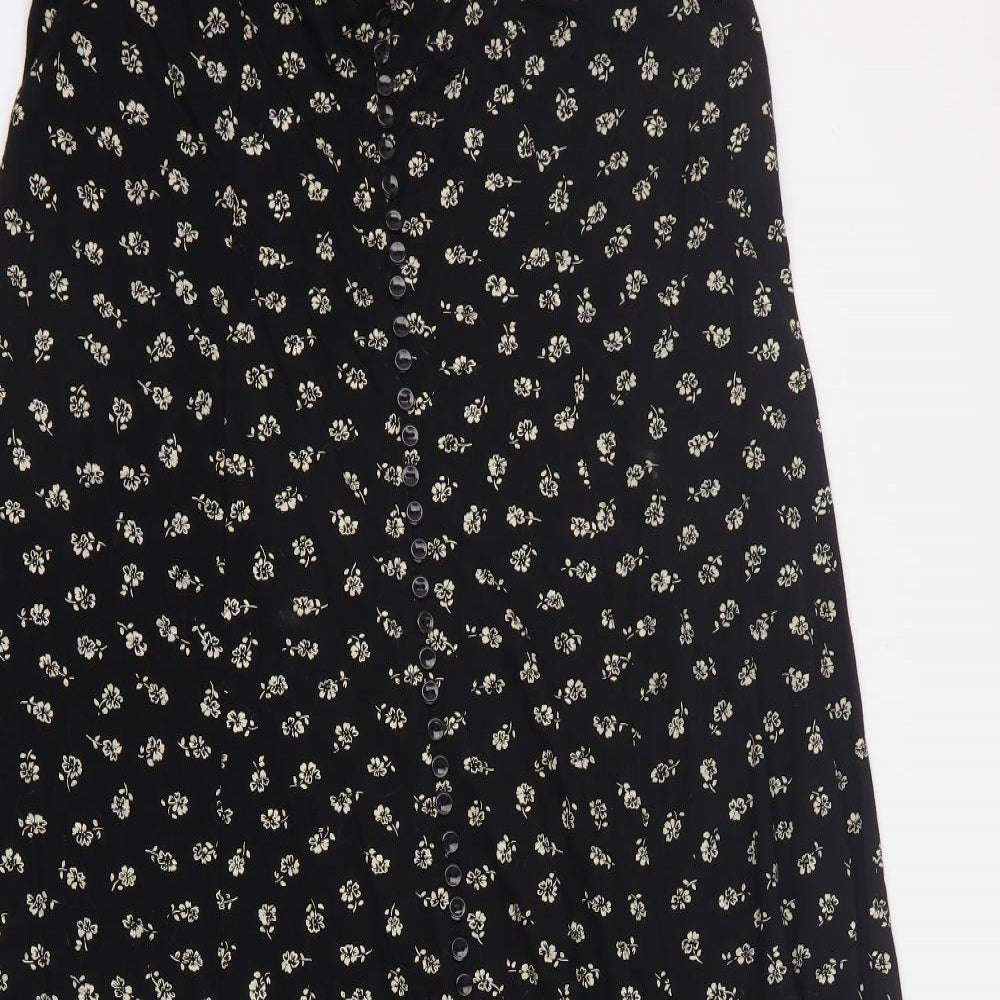 essence Womens Black Floral Viscose Maxi Skirt Size 20   Button