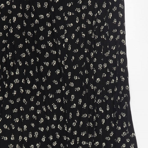 essence Womens Black Floral Viscose Maxi Skirt Size 20   Button
