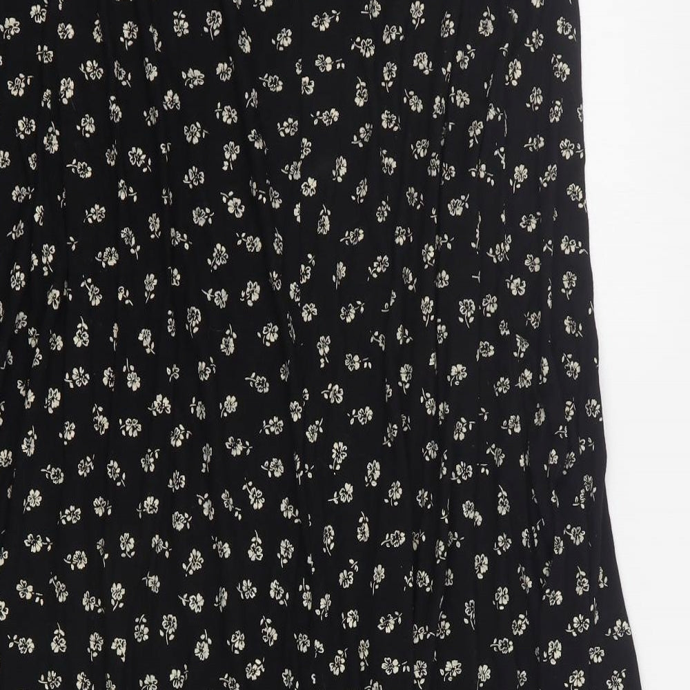 essence Womens Black Floral Viscose Maxi Skirt Size 20   Button