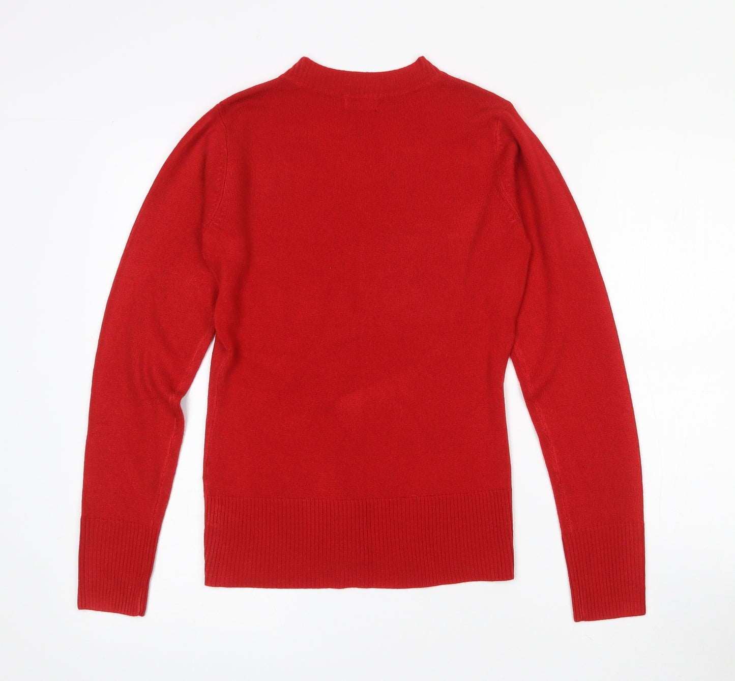 F&F Womens Red V-Neck  Acrylic Pullover Jumper Size 8