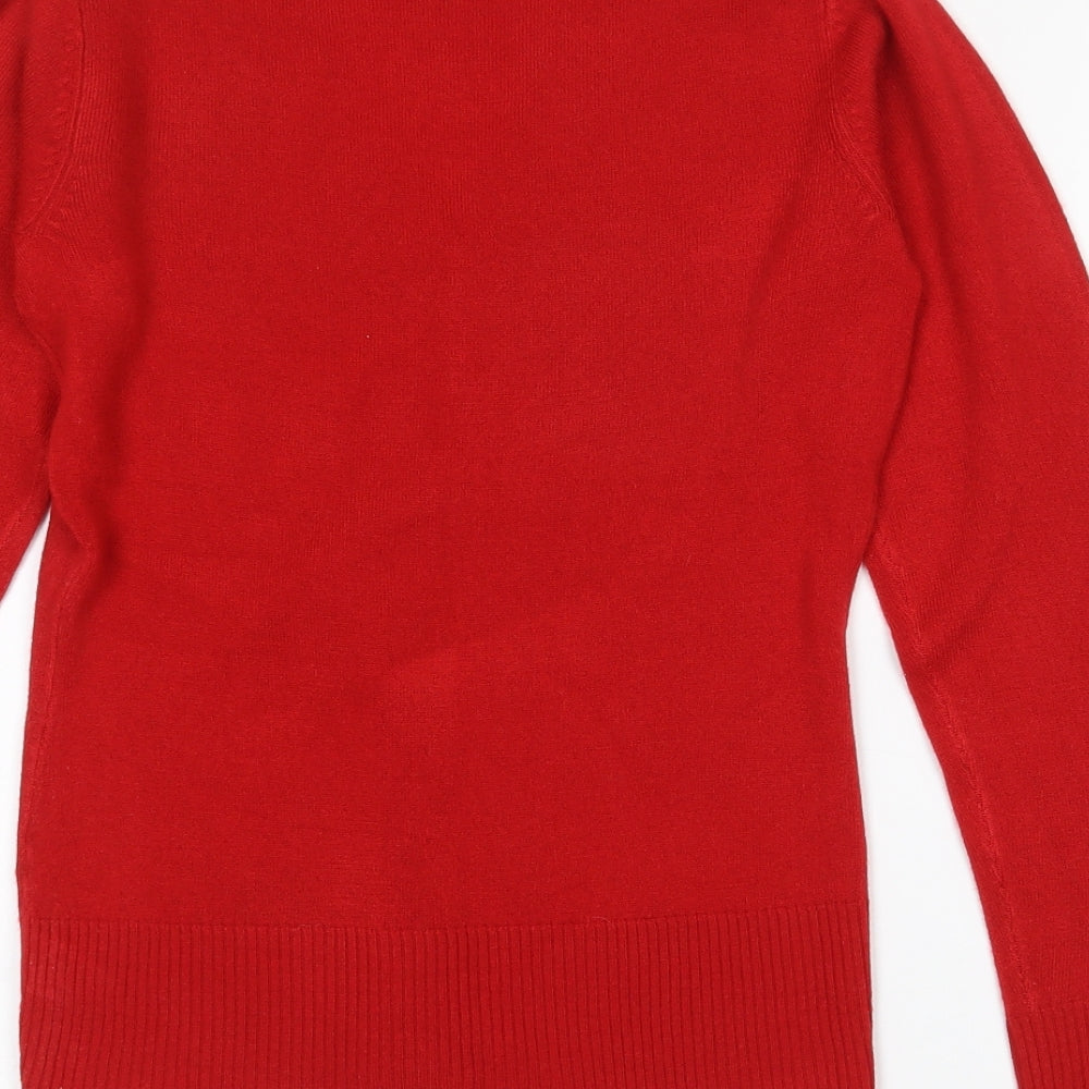 F&F Womens Red V-Neck  Acrylic Pullover Jumper Size 8