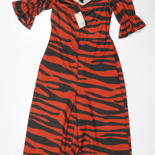 River Island Womens Orange Animal Print Polyester Jumpsuit One-Piece Size 12 L21 in