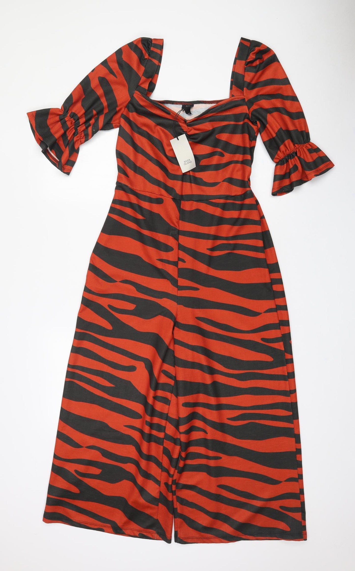 River Island Womens Orange Animal Print Polyester Jumpsuit One-Piece Size 12 L21 in