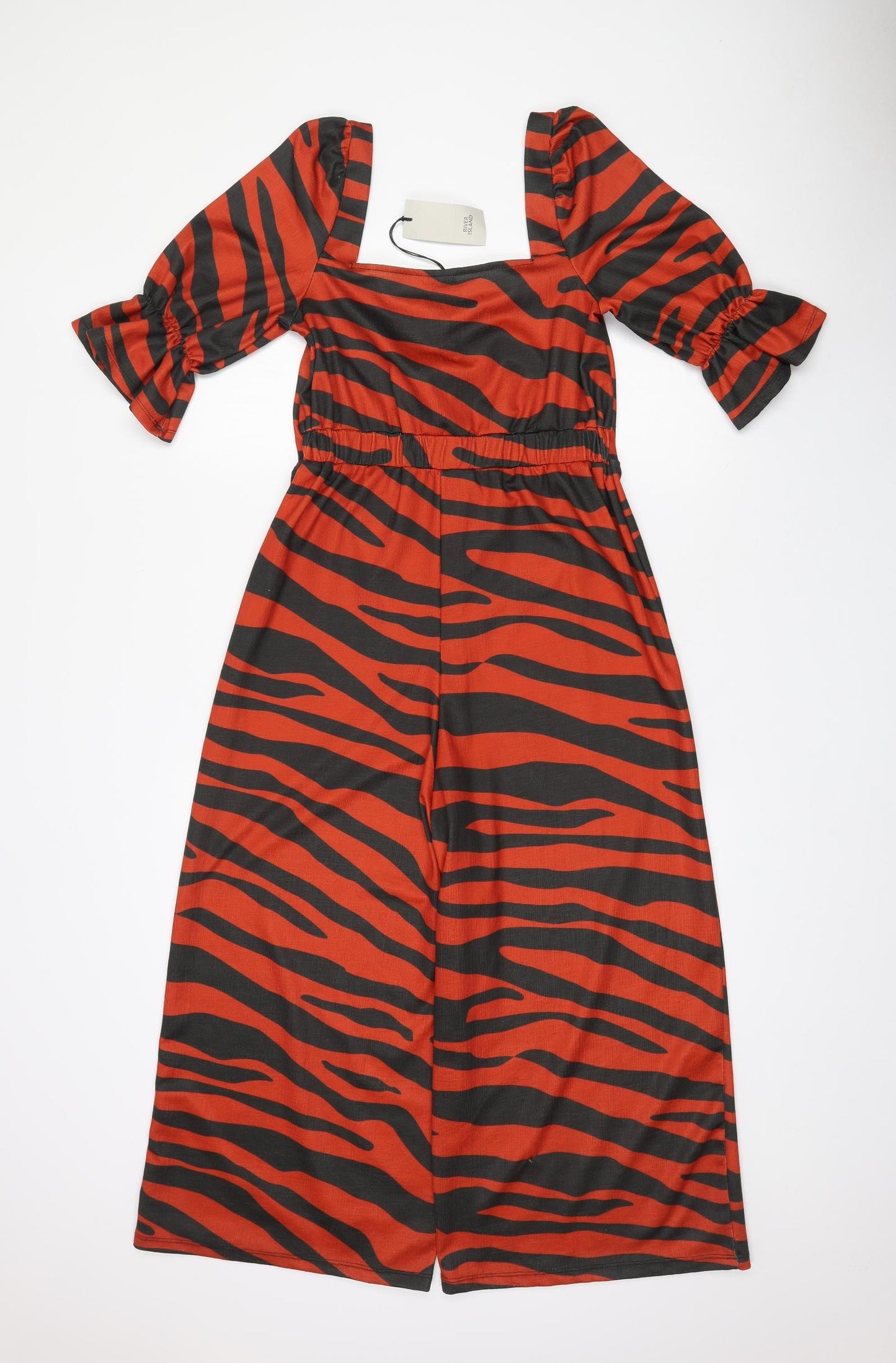 River Island Womens Orange Animal Print Polyester Jumpsuit One-Piece Size 12 L21 in
