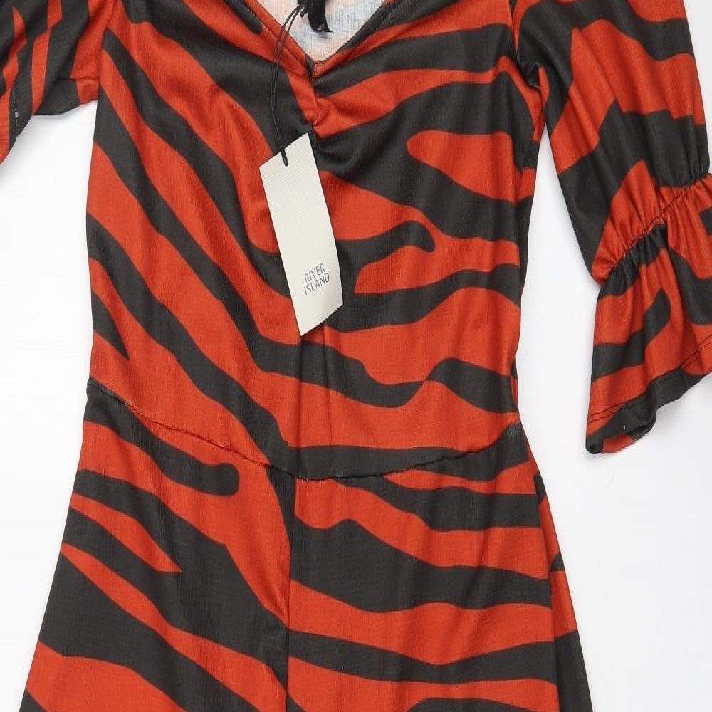 River Island Womens Orange Animal Print Polyester Jumpsuit One-Piece Size 12 L21 in