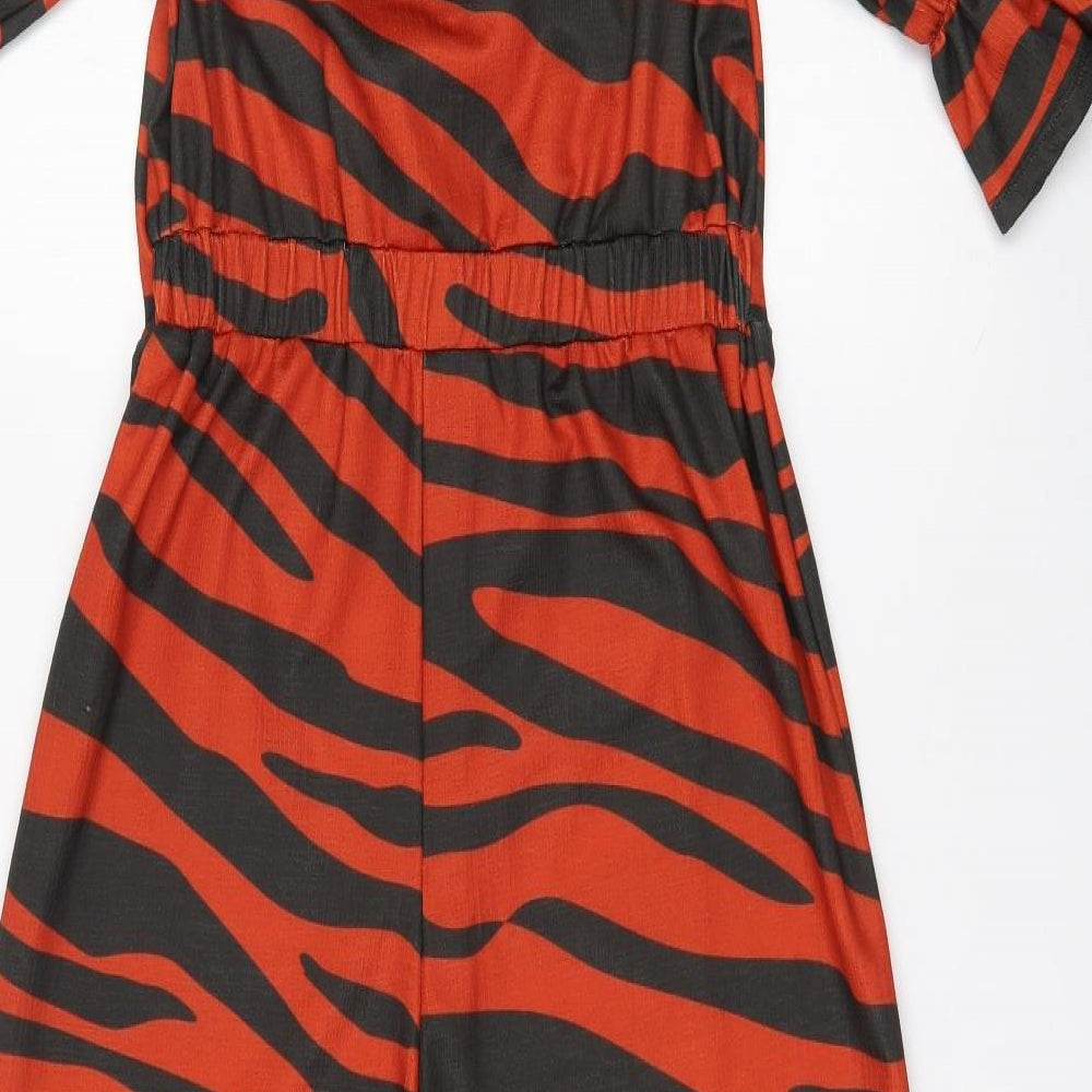 River Island Womens Orange Animal Print Polyester Jumpsuit One-Piece Size 12 L21 in