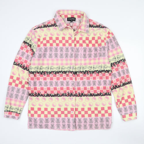 New Girl Order Womens Pink Plaid Polyester Jersey Button-Up Size 10 Collared