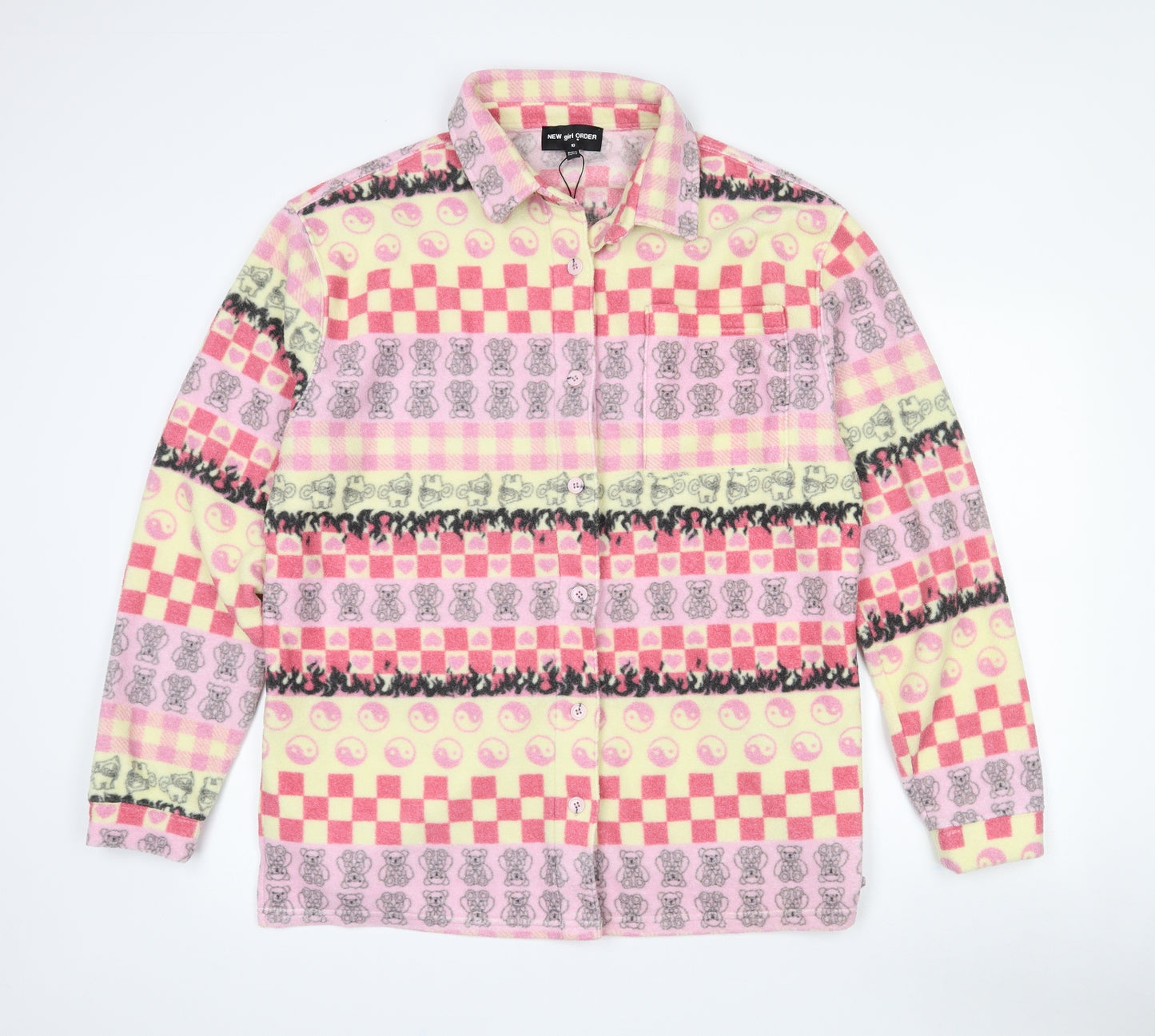 New Girl Order Womens Pink Plaid Polyester Jersey Button-Up Size 10 Collared