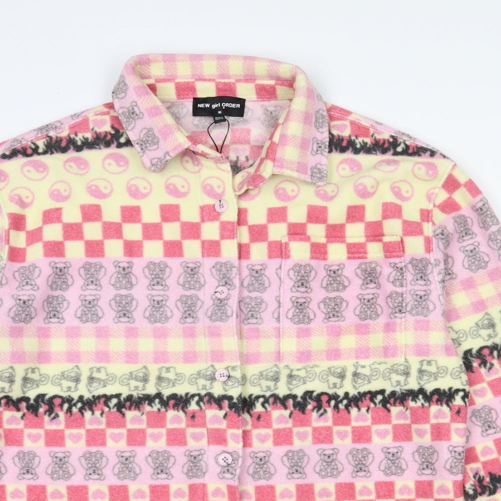 New Girl Order Womens Pink Plaid Polyester Jersey Button-Up Size 10 Collared