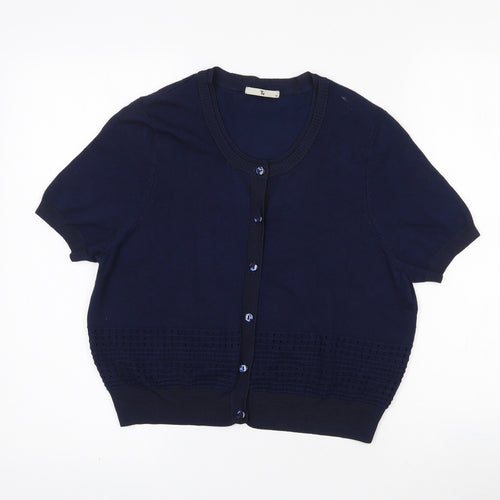 TU Womens Blue Round Neck  Viscose Cardigan Jumper Size 12   - Navy