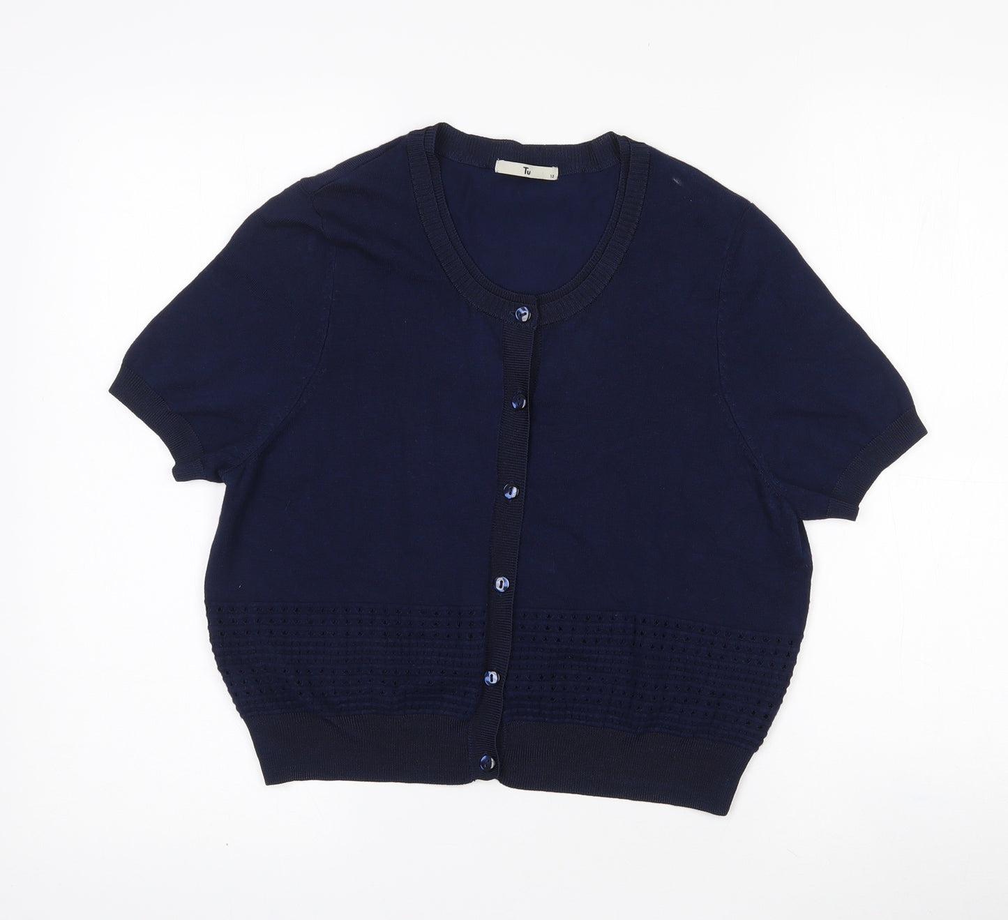 TU Womens Blue Round Neck  Viscose Cardigan Jumper Size 12   - Navy