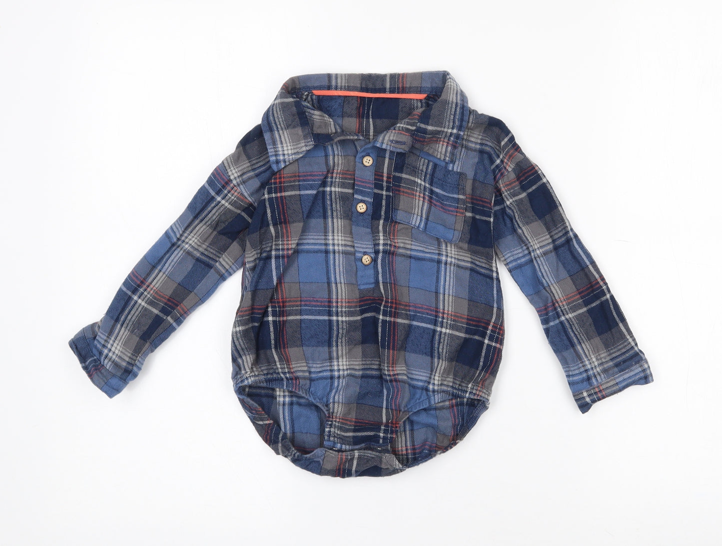 George Baby Blue Plaid Cotton Basic Button-Up Size 18-24 Months Collared