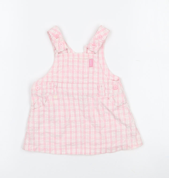 Designers Baby Pink Check Cotton Pinafore/Dungaree Dress  Size 0-3 Months  Square Neck