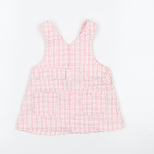 Designers Baby Pink Check Cotton Pinafore/Dungaree Dress  Size 0-3 Months  Square Neck