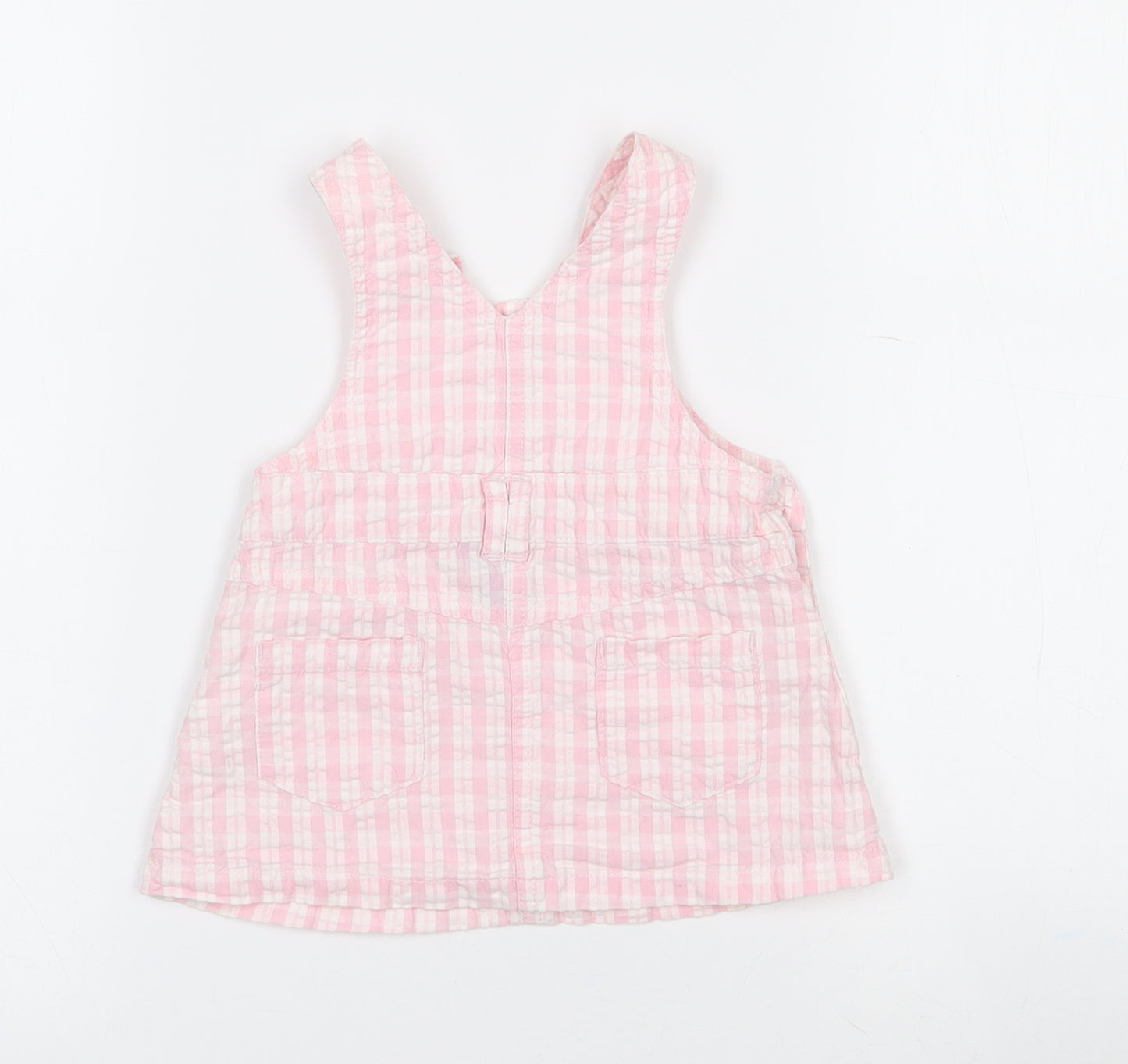 Designers Baby Pink Check Cotton Pinafore/Dungaree Dress  Size 0-3 Months  Square Neck