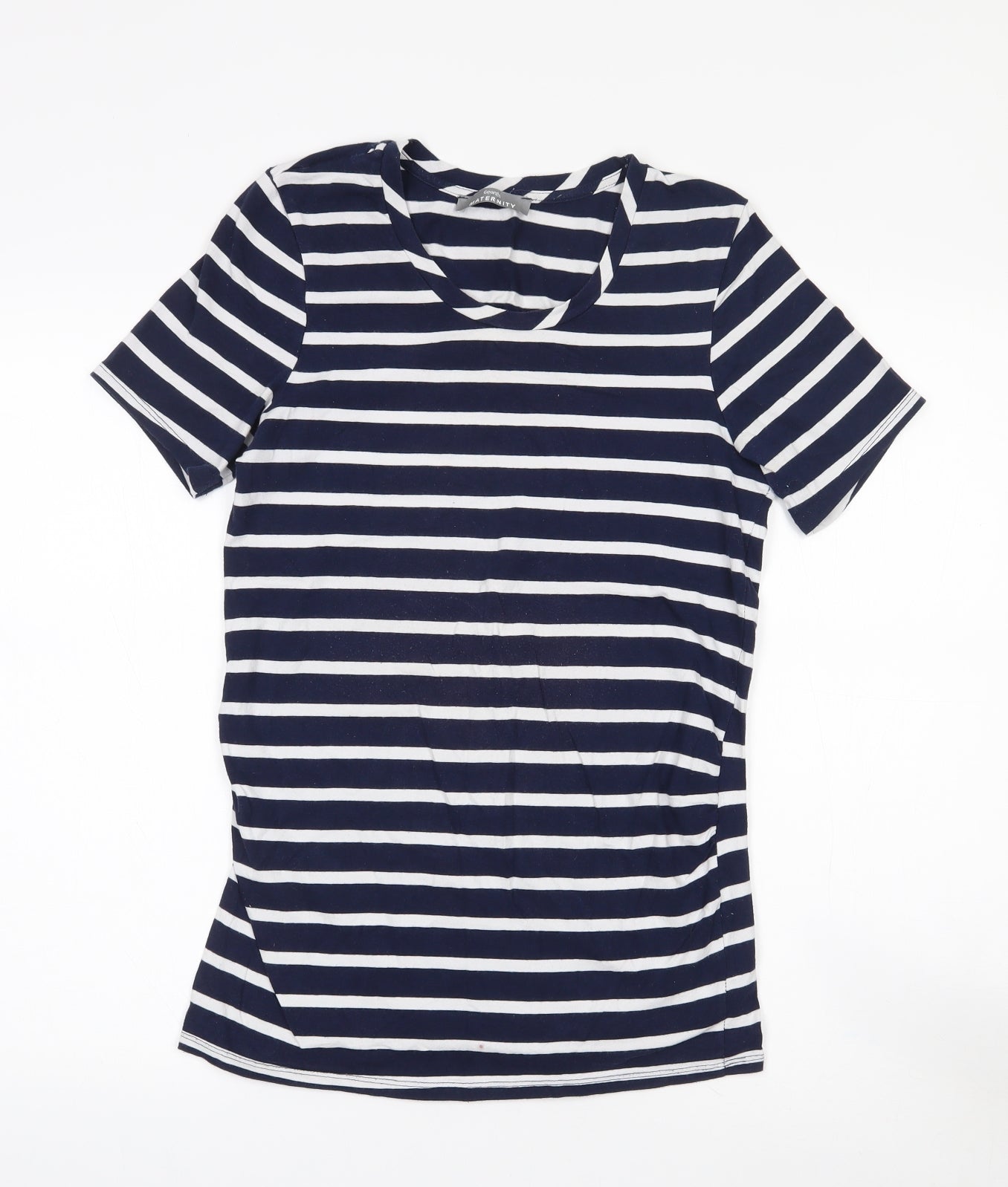 George Womens White Striped Cotton Basic T-Shirt Size 12 Round Neck - Navy and white