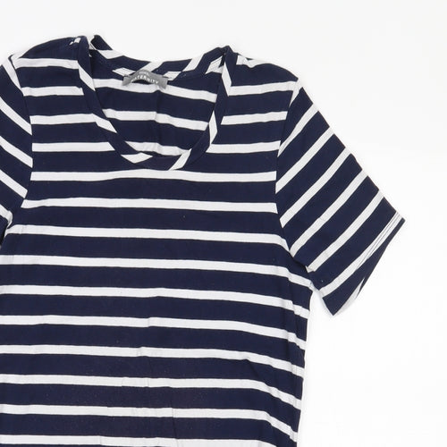 George Womens White Striped Cotton Basic T-Shirt Size 12 Round Neck - Navy and white