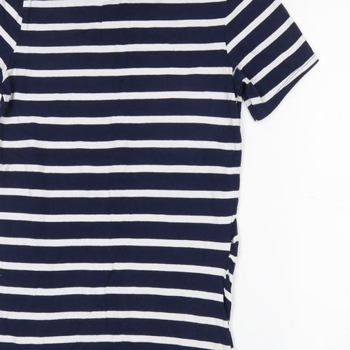 George Womens White Striped Cotton Basic T-Shirt Size 12 Round Neck - Navy and white