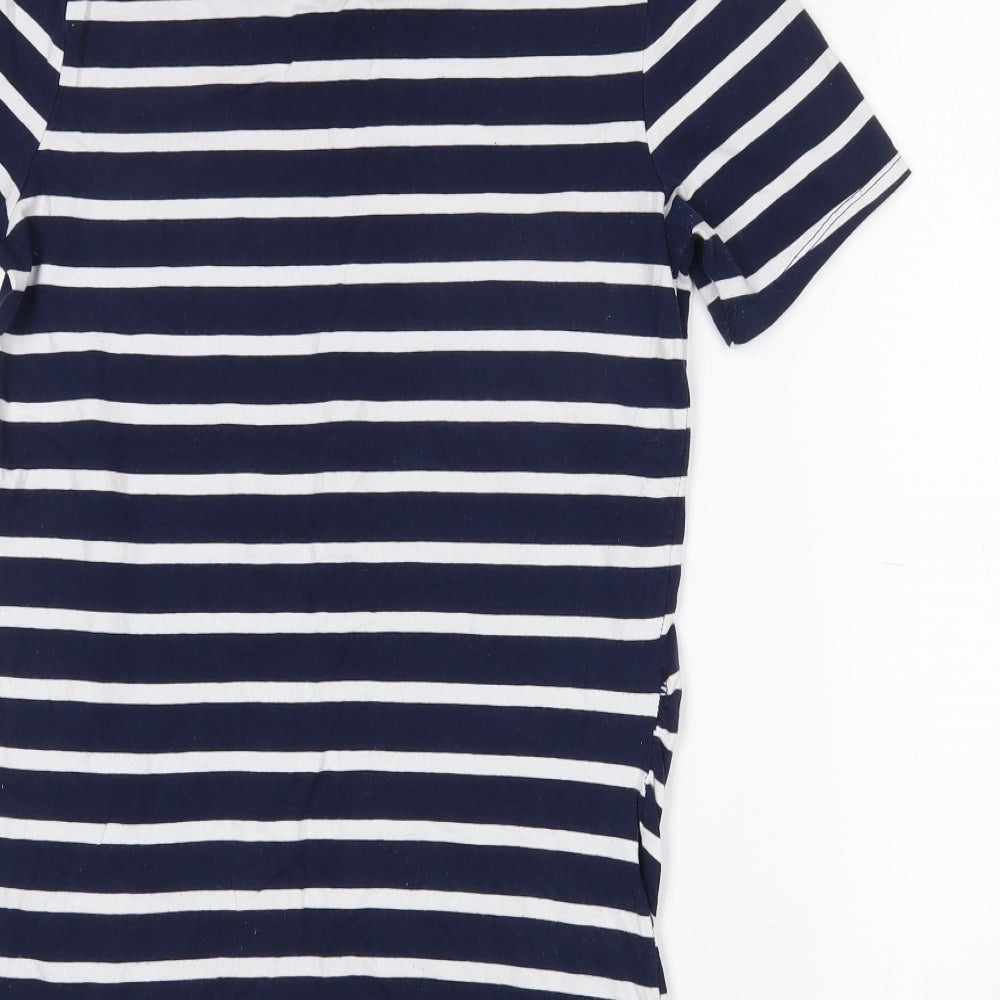 George Womens White Striped Cotton Basic T-Shirt Size 12 Round Neck - Navy and white
