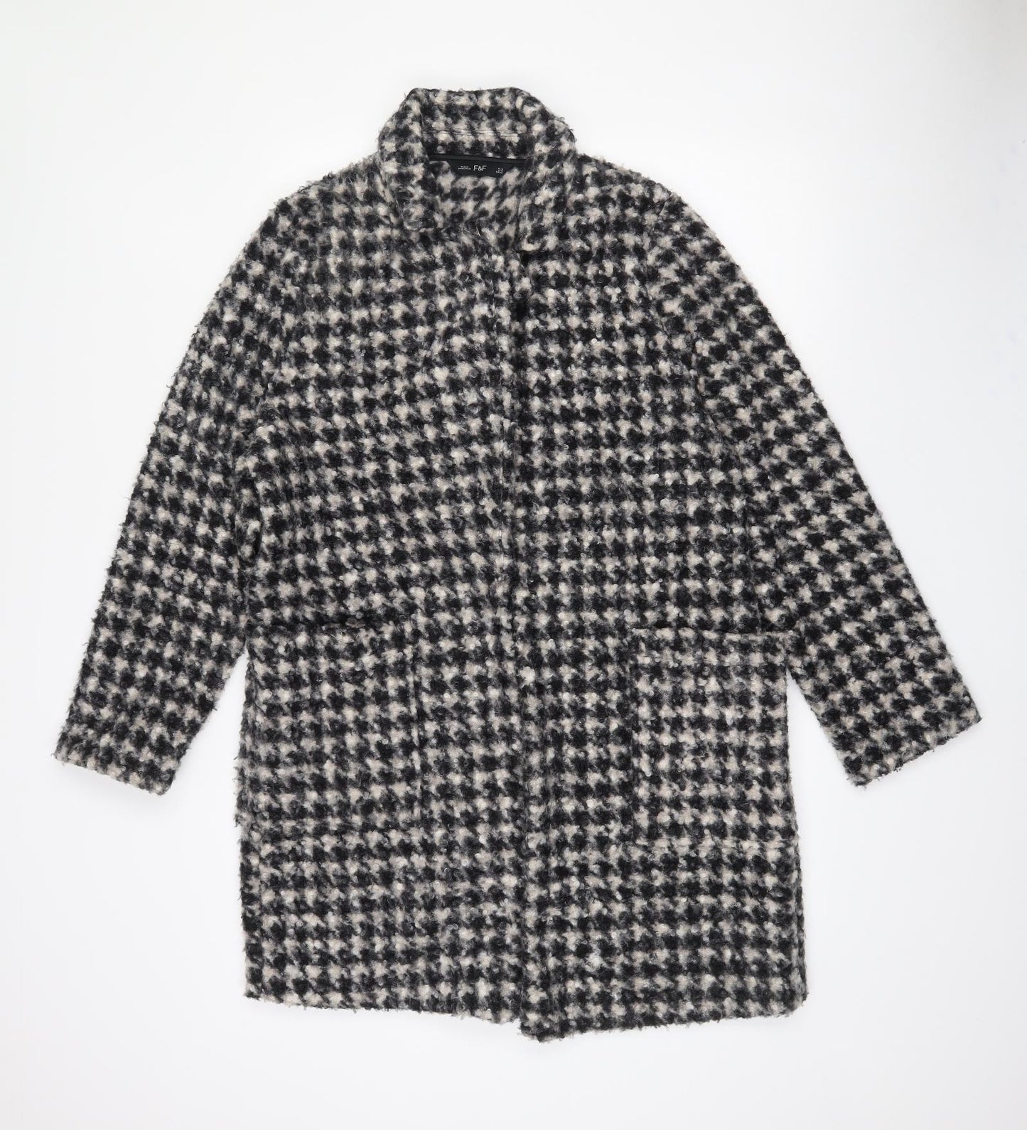 F&F Womens Black Houndstooth  Jacket Coatigan Size 12
