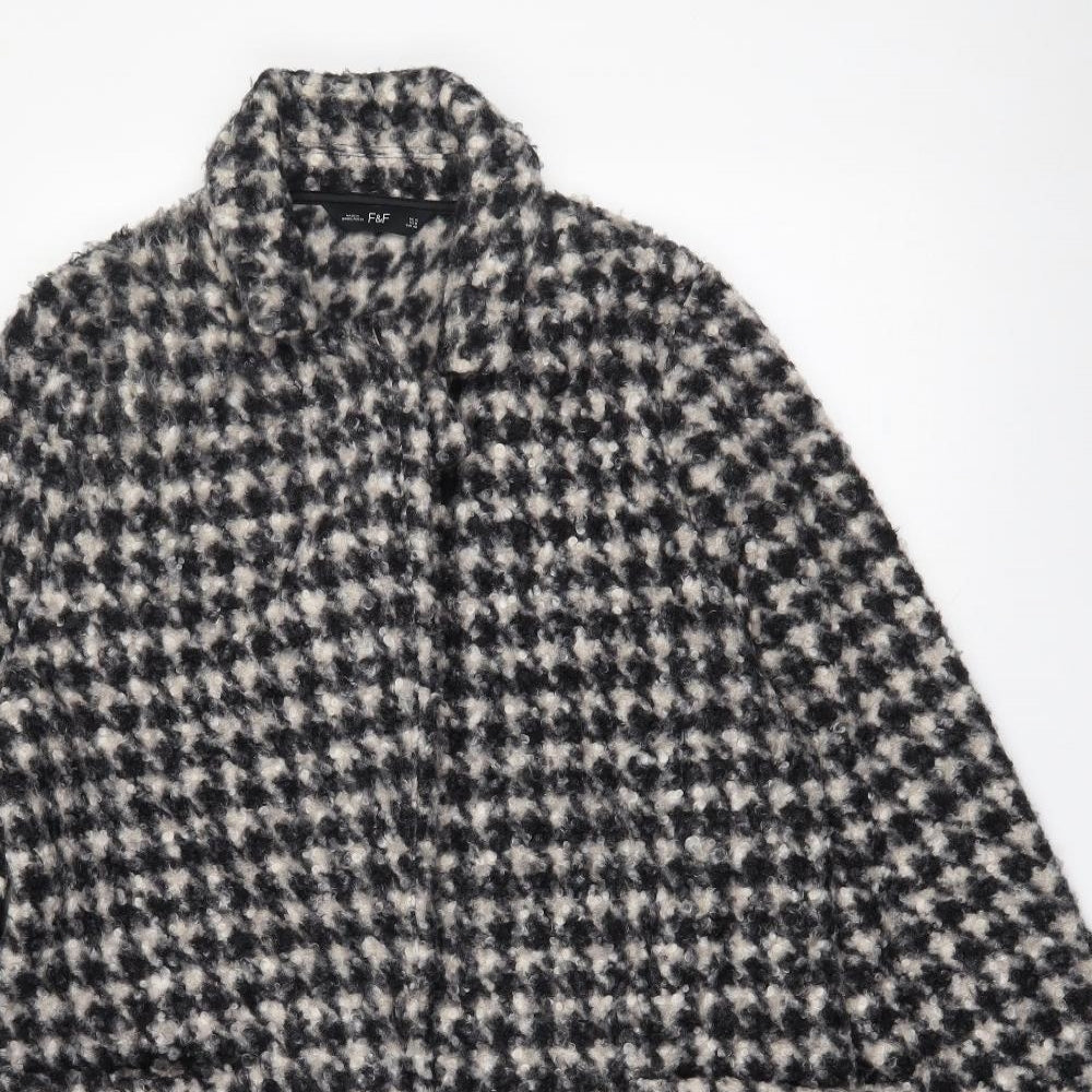 F&F Womens Black Houndstooth  Jacket Coatigan Size 12