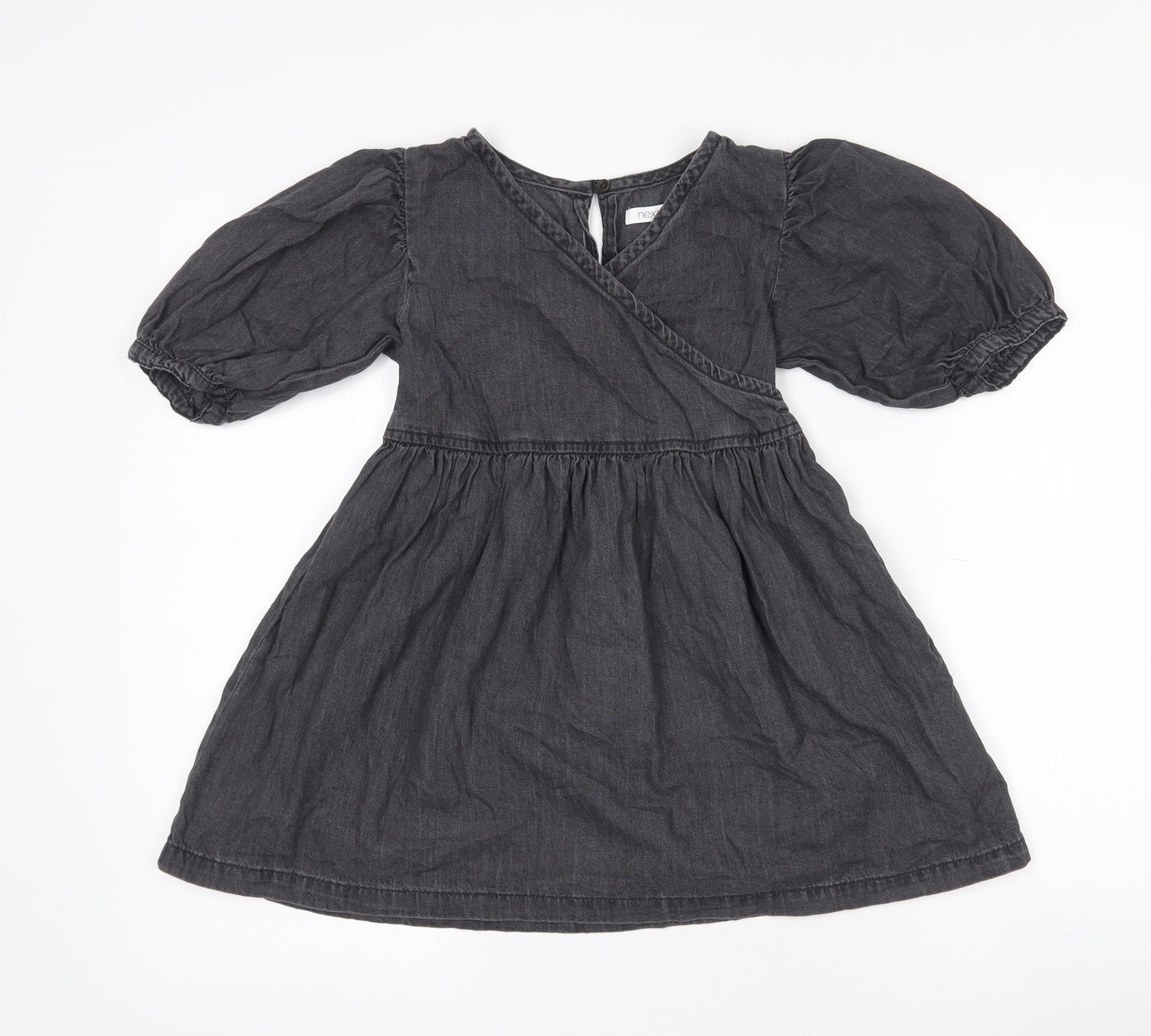 NEXT Girls Grey  Cotton Wrap Dress  Size 6 Years  V-Neck